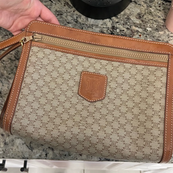 Vintage CELINE Macadam Beige Leather Clutch Wristlet Purse - Picture 1 of 1